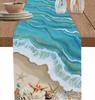 Ocean Beach Starfish Shells Linen Table Runner Dresser Scarf Decor Farmhouse Kitchen Dining Table Runner Holiday Party Decor