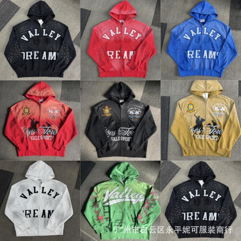 Premium Streetwear Hoodie With Rhinestone Embellishment Oversized Zip-Up Sweatshirt Men Cotton Blend Loose Fit