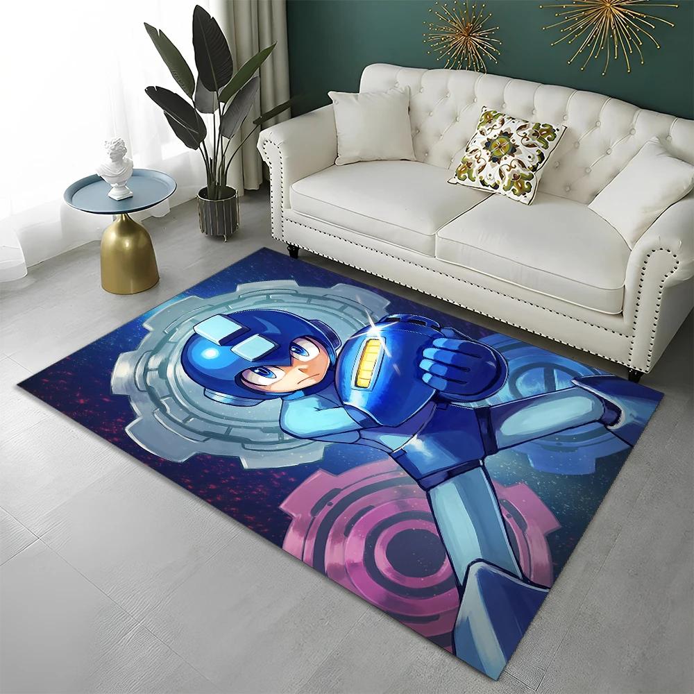 Retro Games Megaman Rockman Cartoon Carpet Rug for Home Living Room Bedroom Sofa Doormat Decor,Child Area Rug Non-slip Floor Mat