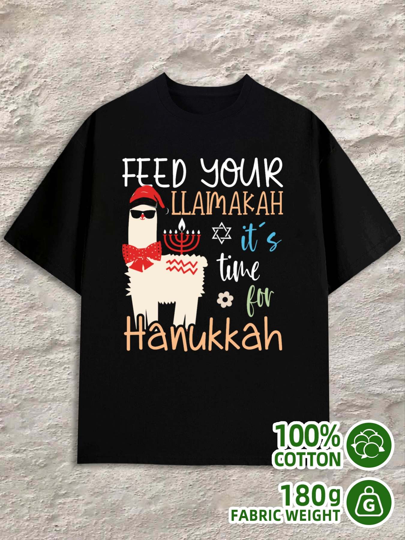 T-Shirt Y2K Hanukkah Llama Black Regular Fit 4XL