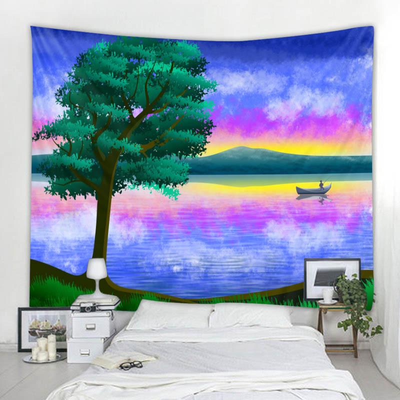 Krajina ilustrace gobelín hvězdná obloha za oknem stěna visící bohémský hippie domácí dekorace tištěné prostěradlo