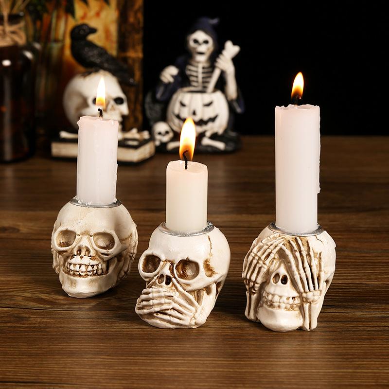 Candlestick Skeleton Resin Figurine Statues Model Halloween Skull Gift Decor