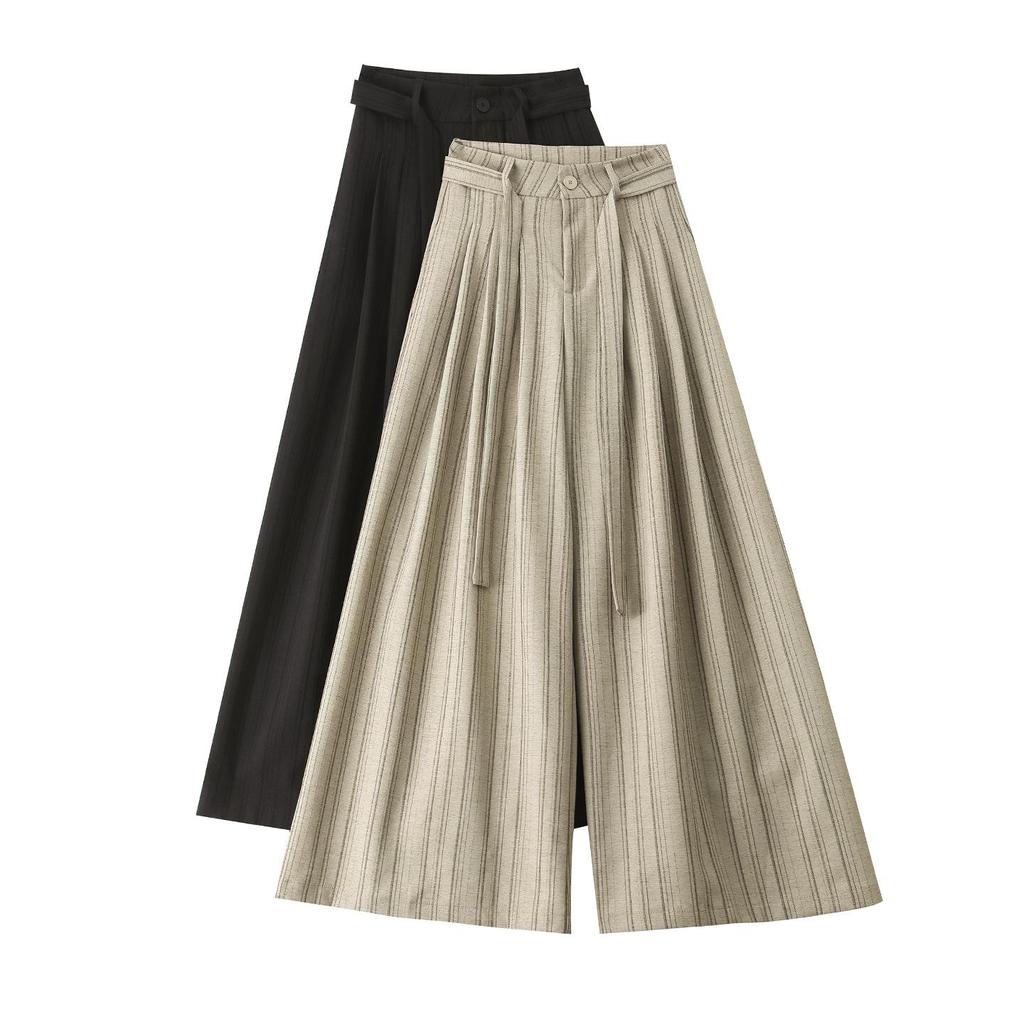2026 Spring Women's Striped High-Waist Wide-Leg Pants - Lazy Style Loose Casual Straight Legs