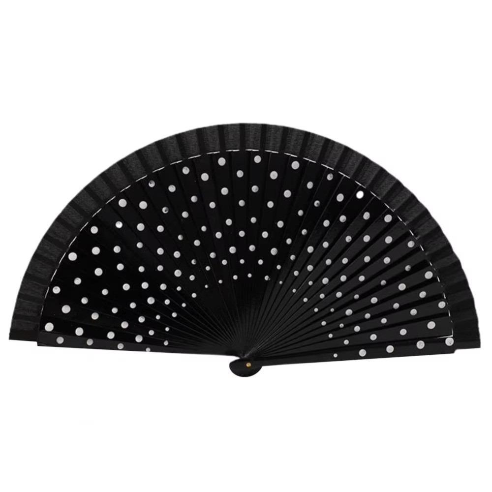 

Vintage Wood Flamenco Fan Dots Pattern Handheld Spanish Fan Classical Decorative Hand Fan Wedding Decorations чёрный