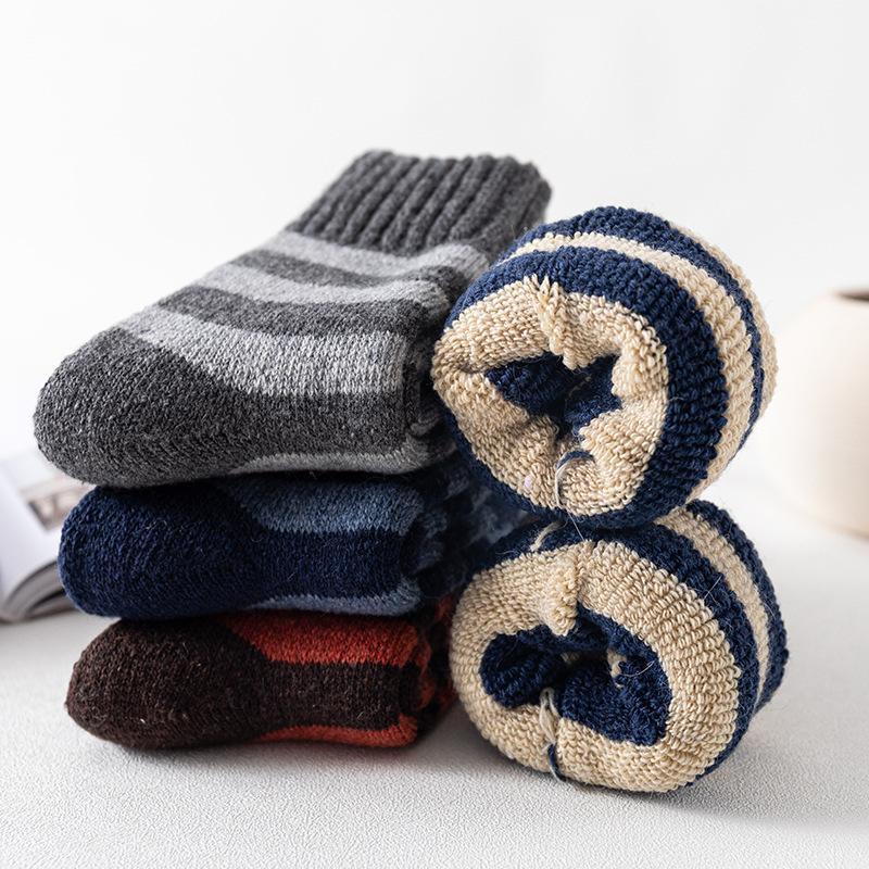 5 Pairs of Men's Autumn and Winter Plus Velvet and Thick Wool Ring Warm Rabbit Wool Tube Socks