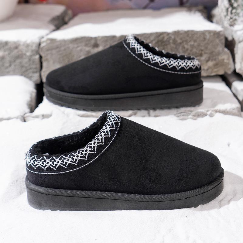 Schneestiefel Damen Herbst und Winter Neuer Stil Fleece Dicksohlige Halbkordelzug Baumwollschuhe