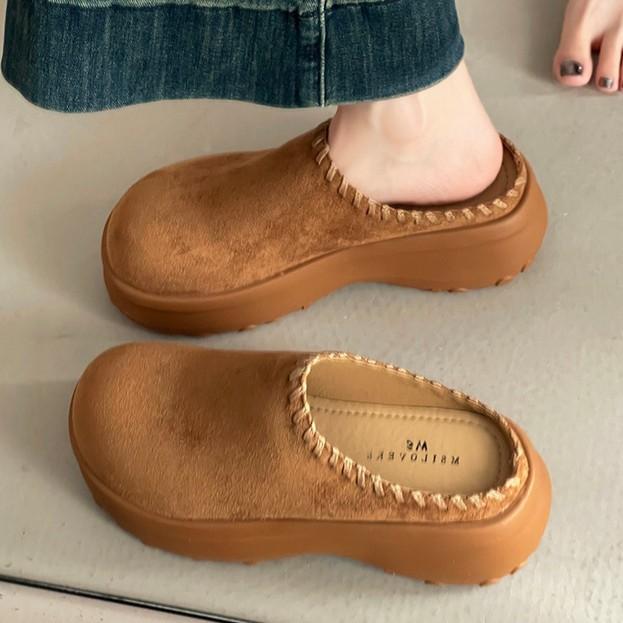 Simple and Comfortable Retro Girls Thick-soled Bag Head Drag Autumn Niche Outdoor Wear Fashion Casual Shoes Wedge Heel Bag Head Slippers