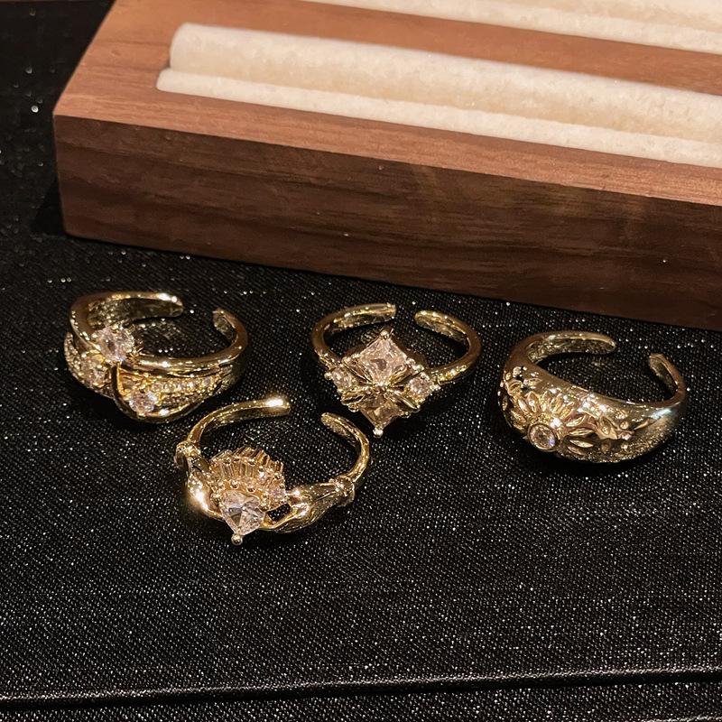 Medieval Retro Full Diamond Zir*****Pen Ring Women'S Daily Wear Gentle Wind Niche Design Ring