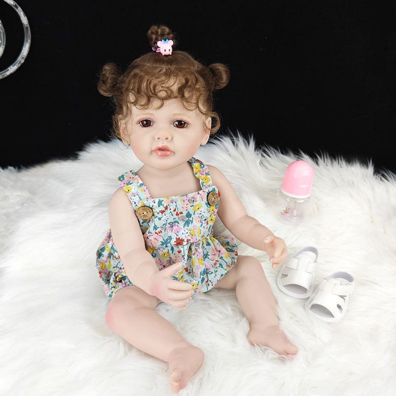 55 cm 22 zoll Lebensechte Reborn Baby Mädchen Puppe Weiche Silikon Lange Braune Haare Realistische Prinzessin Kleinkind Bebe Geburtstag Geschenk