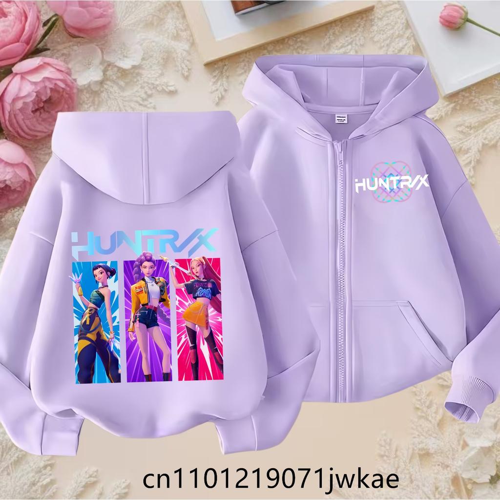 2025 New Purple Jacket Boys' and Girls' Sportswear Children's Top Hoodie KPop Devil Hunter Zipper Hoodie