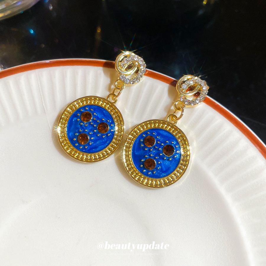 Silberne Ohrhänger im Retro-Stil mit Strasssteinen und geometrischem Tropfenmuster: Hochwertiger, luxuriöser und einzigartiger Statement-Schmuck.