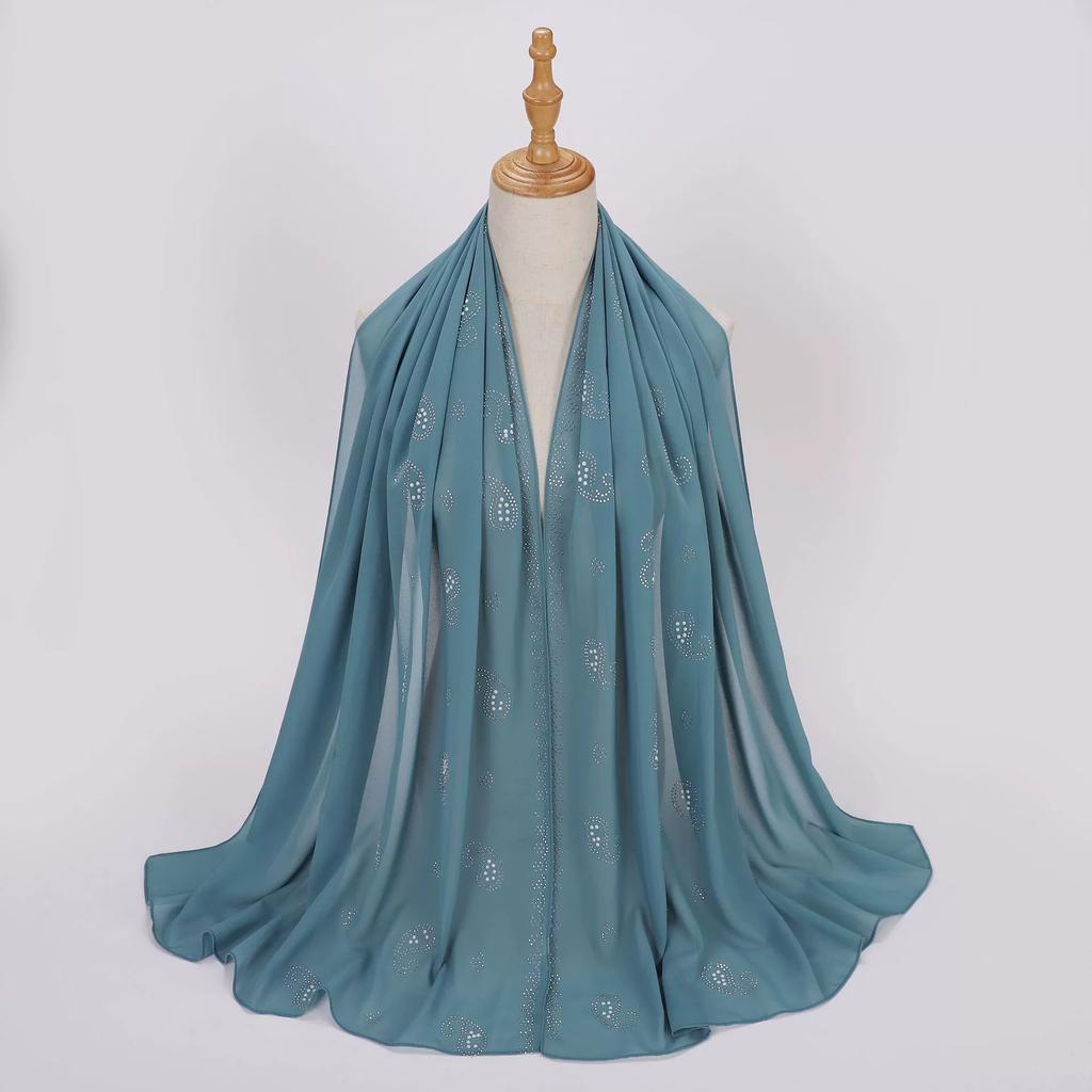 Diamond Pearl Chiffon Hijabs For Women Muslim Fashion Long Shawl Head Wrap For Women Turbans For Women Ramadan Turban Femme