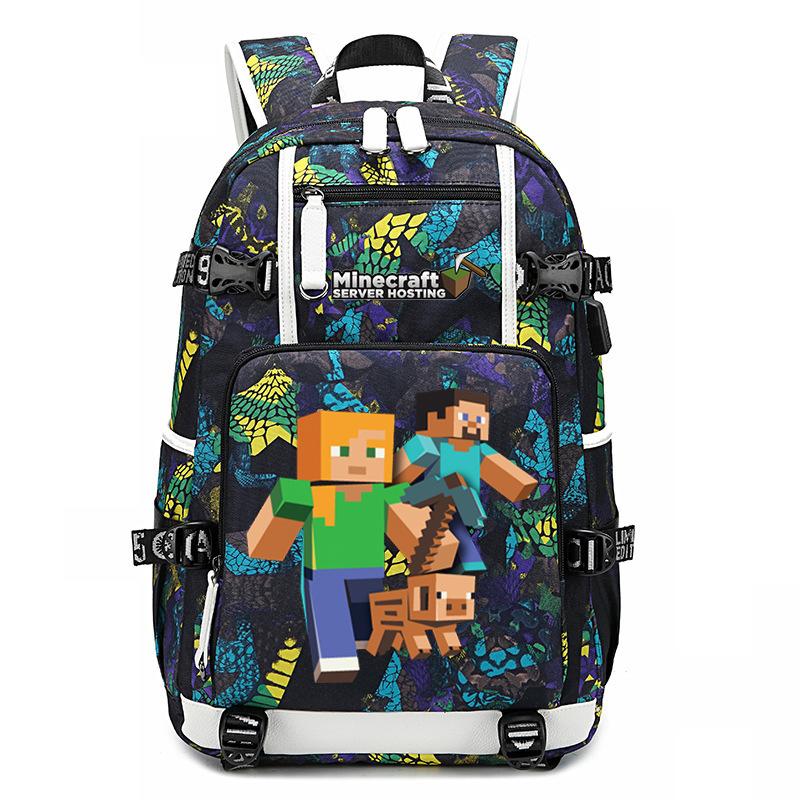 Hot Selling Minecraft Game Peripheral Printed Backpack Outdoor Large Capacity Travel Bag