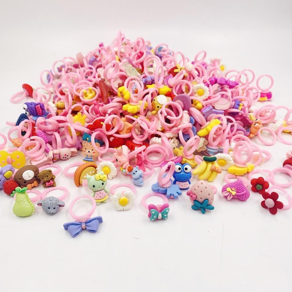 10pcs/Lot Cute Children's Cartoon Rings Glitter Flower Fruit Shape Plastic Adjustable Ope Excluding boxes