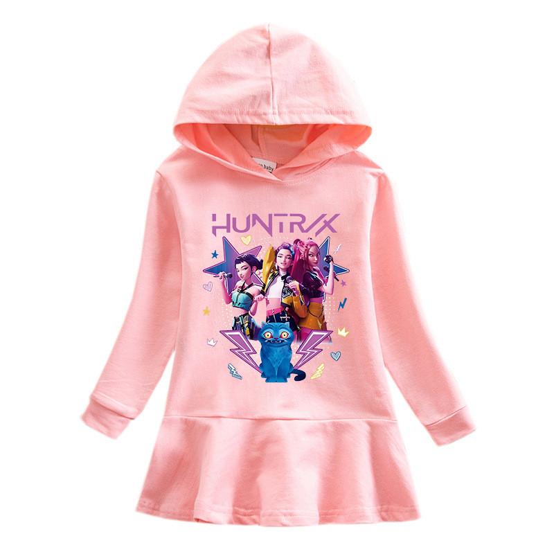 Girls Kpop Rumi Zoey Mira Hunters Printed Long Sleeves Hooded Dress