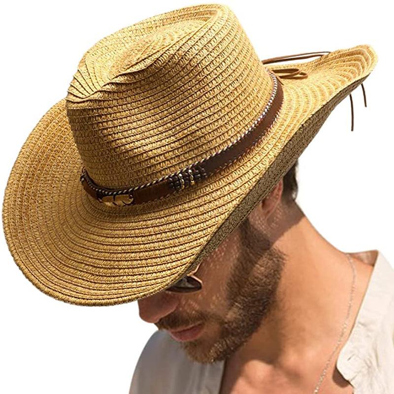 Thickened summer cowboy hat sun hat black summer thickened sun hat cowboy straw hat men and women beach hat 56-58cm