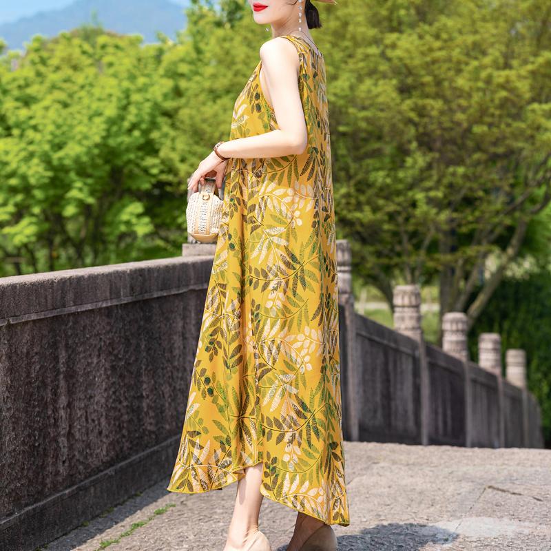 Elegant Sleeveless Dress Summer Fashion Casual Loose Vintage Print Long Dresses for Women Summer Clothes