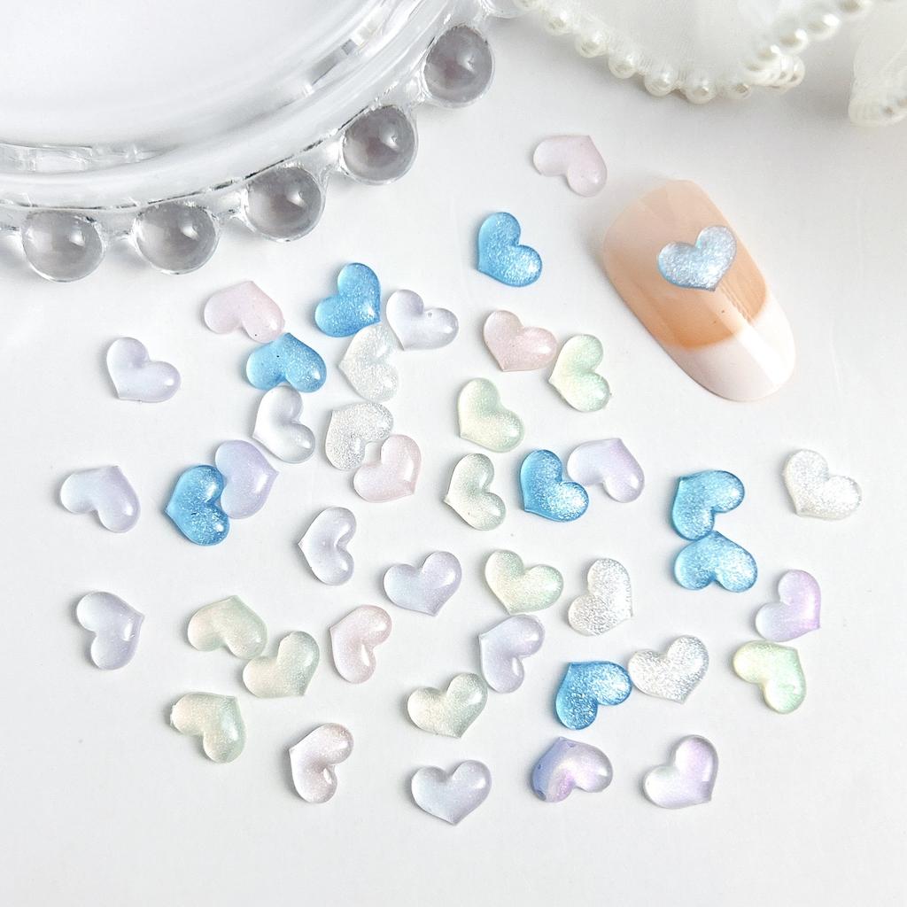 Internet Celebrity Ice Transparent Mini Heart Nail Art Accessories Crystal Peach Heart Flat Bottom Rhinestones 2024 New Wearable Nail Material Kit