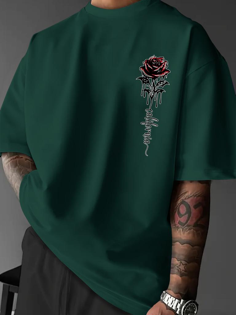 Unisexs California Drip Rose Graphic Print Tshirt Oversized 100 Polyester West Coast Streetwear Short Sleeve Tops Sxxl