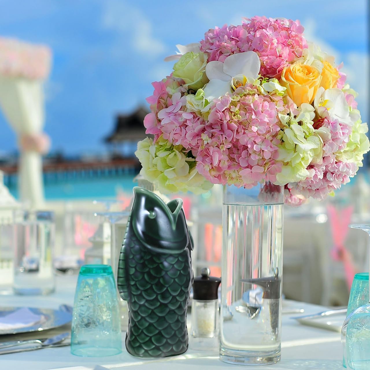 

Kichvoe Tiki Mug - Ceramic Fish Shaped Cocktail Cups - Novelty Hawaiian Themed Bar Glasses - Funny Exotic Drinking Tumbler - Small Vase For Tiki