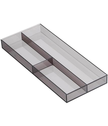 Yamazaki (Yamazaki Industries) Extendable & Sliding Cutlery Tray, Black, Approx. W25 X D24.6~45 X H5.7cm, Tower Series, Drawer Cutlery Storage, Extend