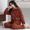 Winter Pajamas Women's New Woven Plaid Clip Padded Jacket Three-layer Warm Suit Velvet Thickened Outer Wear Loungewear
