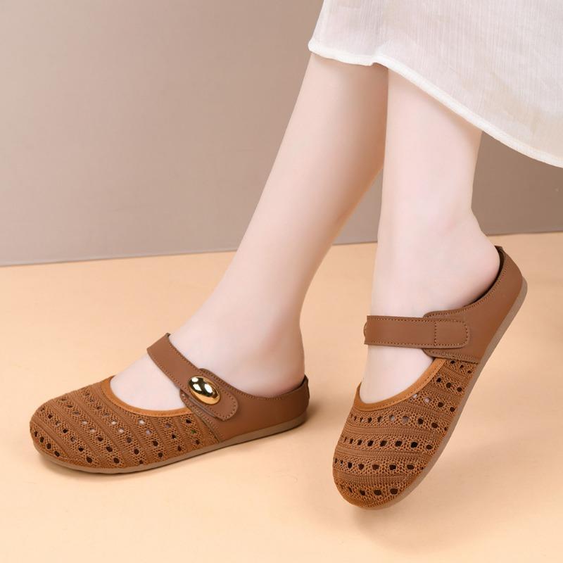 Vintage Dicke Plateau Atmungsaktive Geschlossene Zehen Halbschuhe Damen Outdoor Slip-On Sandalen