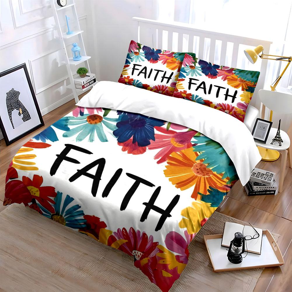 Floral Faith Decor Set Soft Comfortable Duvet Cover Bedding Set Included 1*Duvet Cover & 2*Pillowcases, Gift