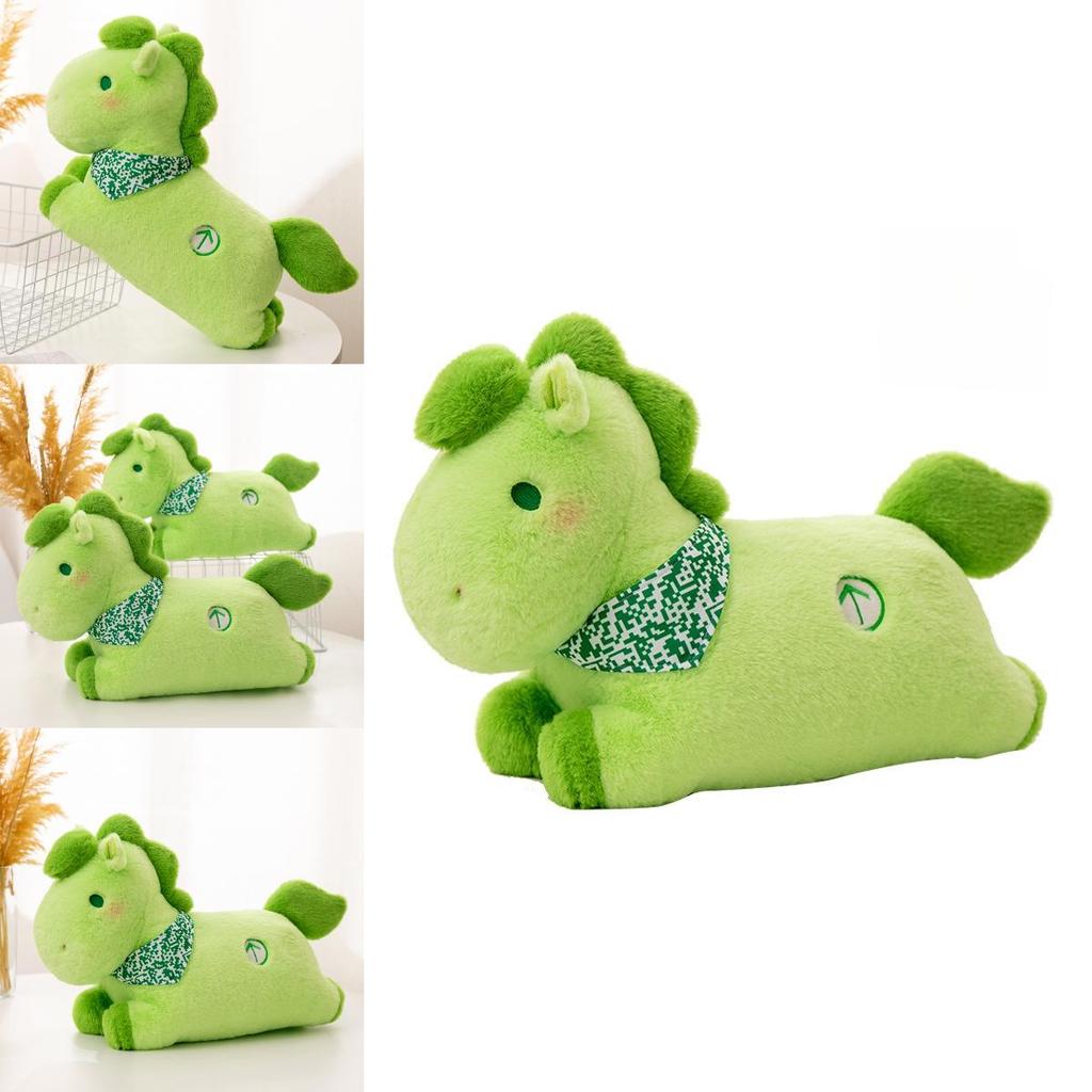 Green Horse Plush Toy With Mosaic Scarf Decor For Kids Bedroom Decor Gift For Children