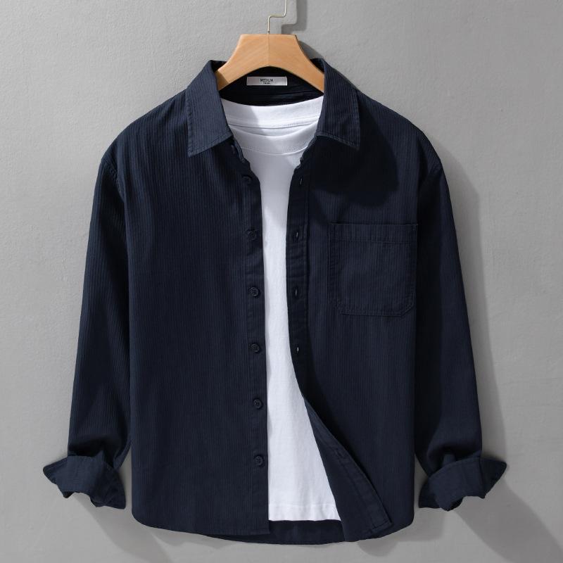 Men's Retro Solid Color Long Sleeve Shirt - Loose Fit, Simple, Stylish, Perfect for Spring & Autumn