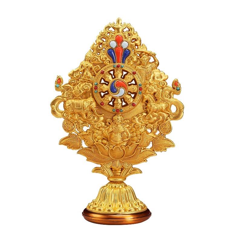 Buddhist Dharma-Chakra,Engraving Golden Alloy Eight Auspicious Tantric Falun ,Tibetan Altars Religious Item Decorative,25cm,1Pcs