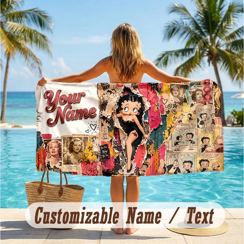 Custom Text Beach Towel, Soft Absorbent Swimming Multi-use TowelBetty Boop