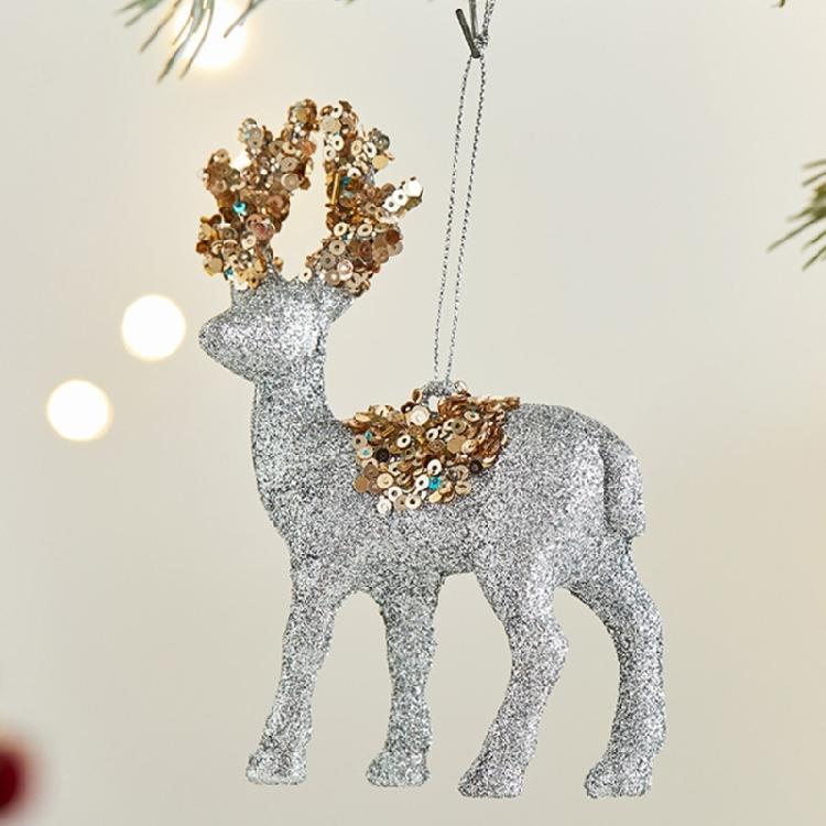 Plastic Flocking Reindeer Figurine with Sequined Ornament Festives Christmas Tabletop and Windowsill Decoration Gift