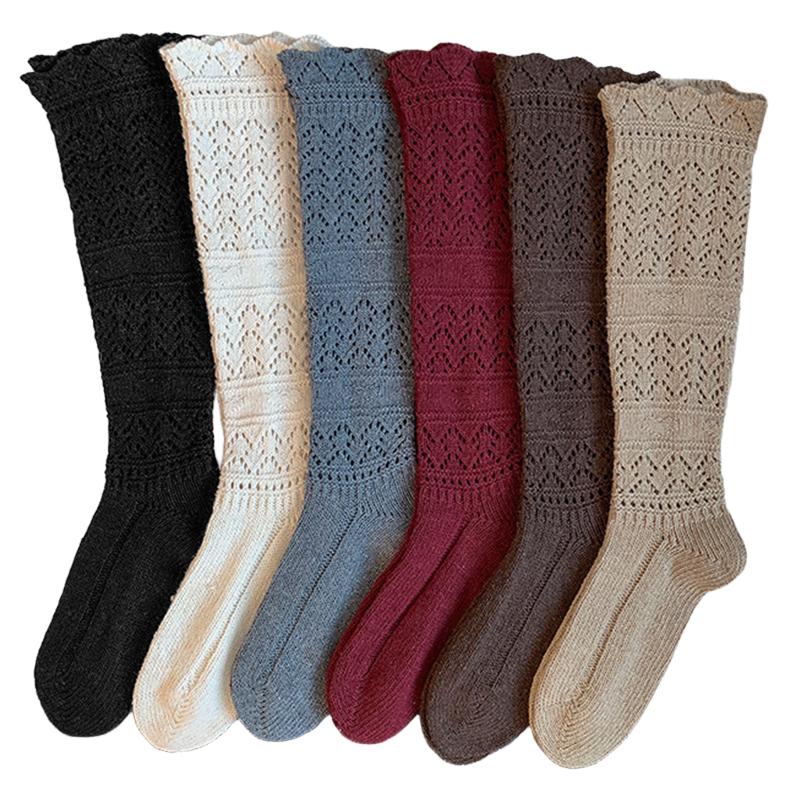 1 Pair Stockings Autumn Thigh High Stocking Harajuku Hollow Vintage Calf Sock Winter Knitting Cotton Long Socks Fashion Woman