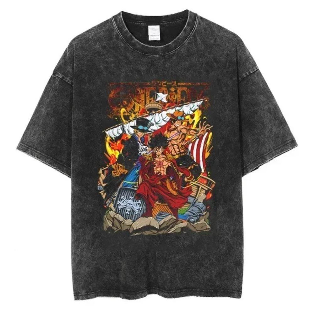 One Piece Donquixote Doflamingo Vintage Wash Oversized T-Shirt, Unisex Anime Fan Streetwear Tee, 100% Cotton Casual Short Sleeve Top