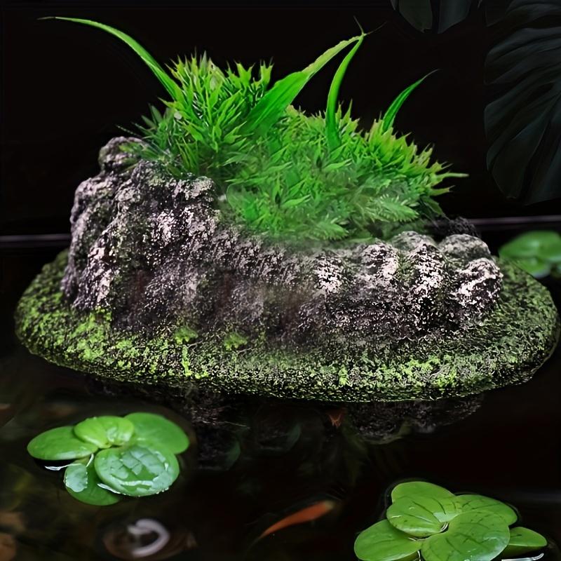 Multi-Use Aquarium Floating Island Décor Rock with Shelter for Fish, Ecological Scenery Rockery for Fish Tank Landscaping
