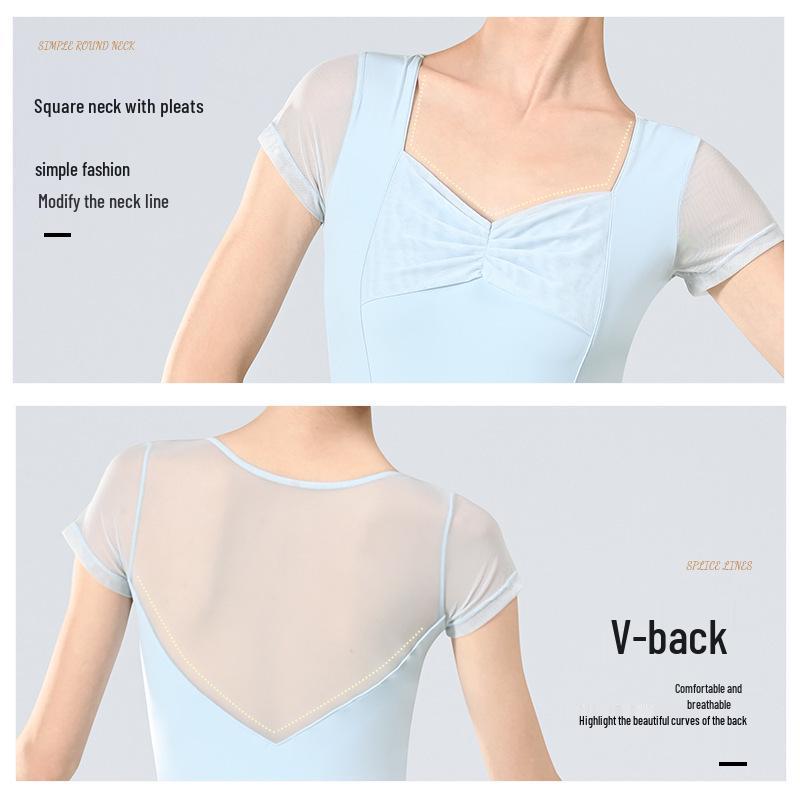 Îmbrăcăminte de dans pentru femei: Tricou de balet pentru adulți, Decolteu pătrat, Decupaj înalt la șold, Mânecă scurtă