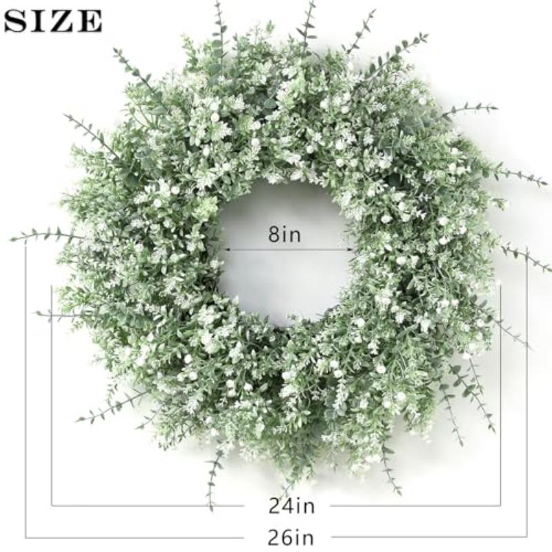 26-Inch Large Eucalyptus Wreath | Artificial, Gypsy-Themed with Lavender, Suitable for All Seasons, White and Green Tones