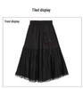 Dark Style A-Line Mesh Patchwork Skirt: Casual, Mid-Length, Elastic Waist, Irregular Flare