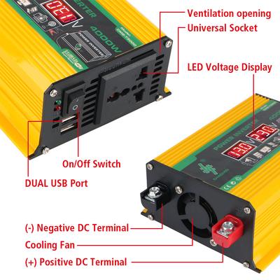 Car Inverter ON/OFF Switch 3 Ports Sockets 4.2A USB Chargers DC 12V To AC 220V Converter AC Socket Power Adapter Voltage Display