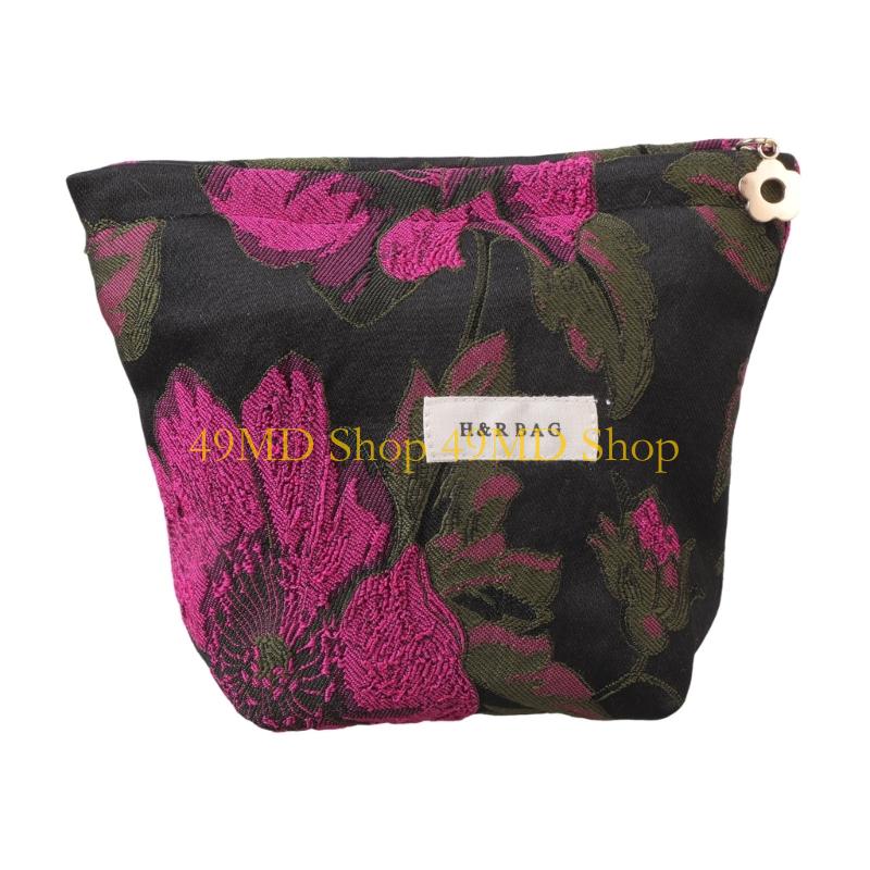 

49MD Compact Makeup Organizers Floral Themed Cosmetic Bag Multiple Pockets Zipper Access For Quick Beauty Organization