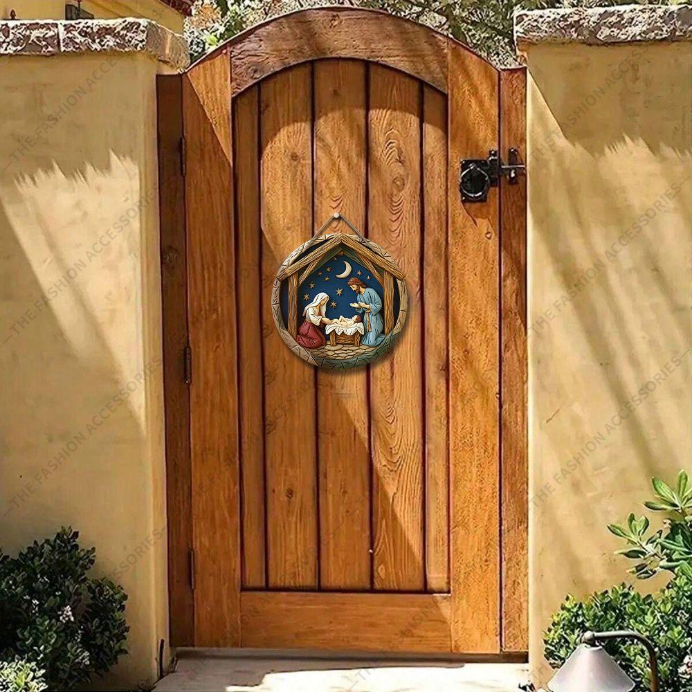 Helig natt krubba hänge, dekoration för hemmets väggar eller dörrar, 2d platt trä, juldekoration, presenter till vänner och familj