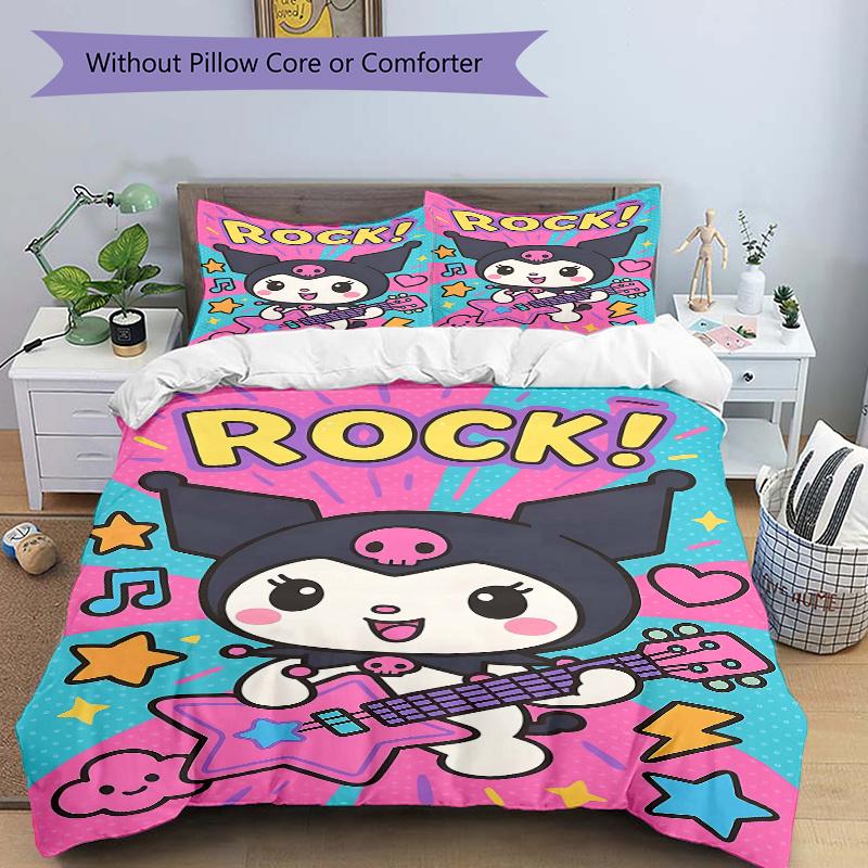 3pcs Rock Star Kuromi Bedding Set - Includes Quilt Cover and Pillowcases, Suitable for All Seasons, Machine Washable - Ideal Gift for Family