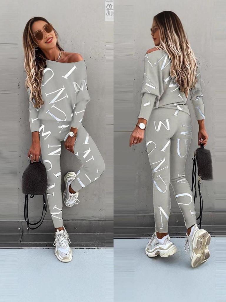Autumn New Arrivals Women's Letter Print Long Sleeve Pants Casual Set