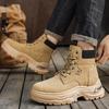 Neuer Herbst-Winter-Stil Runde Spitze Flacher Absatz Einfarbig Große Größe Retro Hochwertig Herren Mittelhohe Waden-Arbeitsstiefel für den Außenbereich