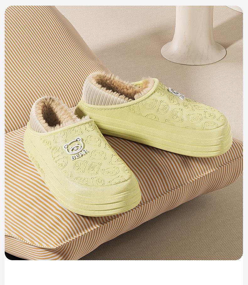 Waterproof Unisex Plush-Lined Indoor/Outdoor Thick-Soled Cotton Slippers