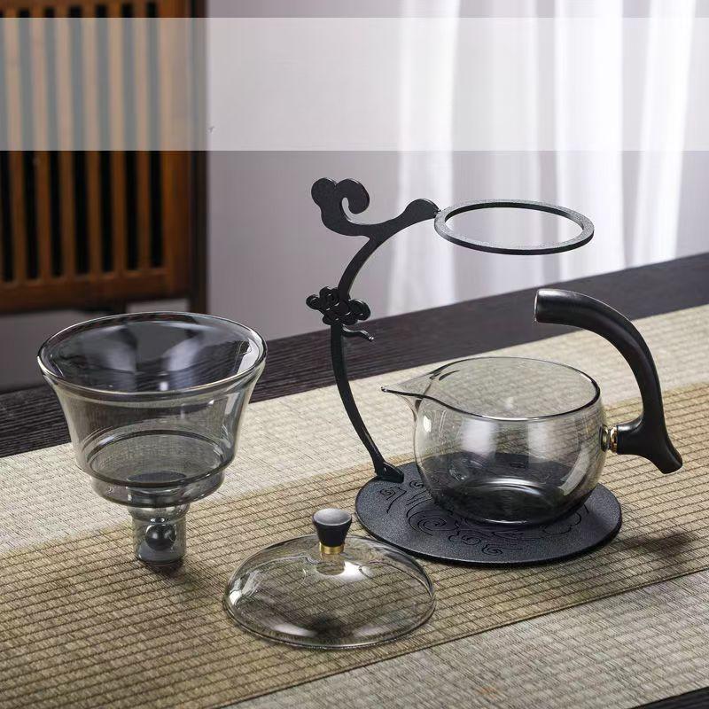 Xiangyun Transparent Black Glass Teaware Sets Heat-resistant Lazy Chinese Living Room Automatic Iron Base Tea Maker Set