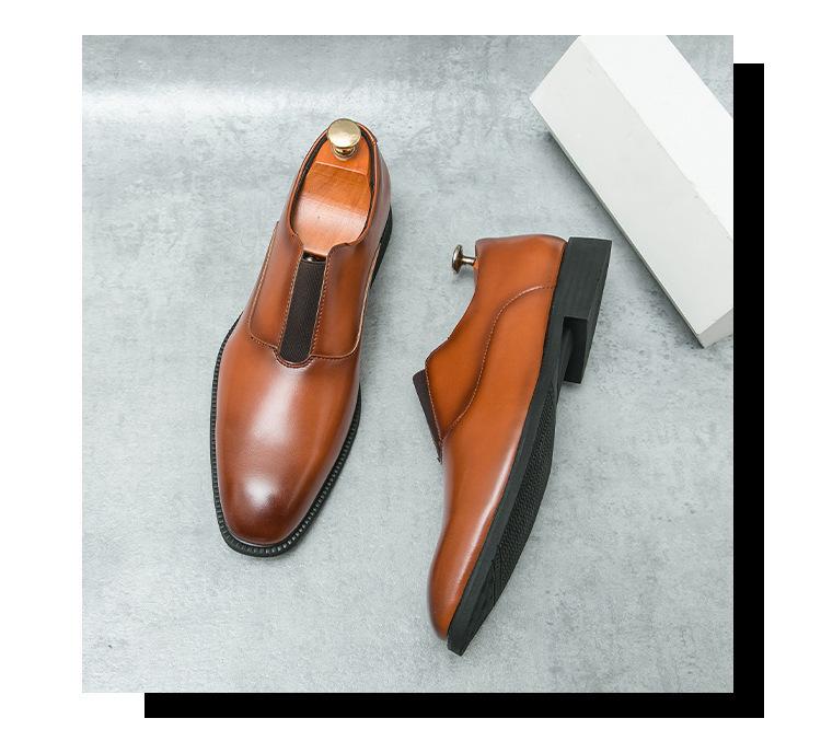 Men's Large Pointed Toe Leather Slip-on Shoes - Business, Formal, Wedding, Office Derby