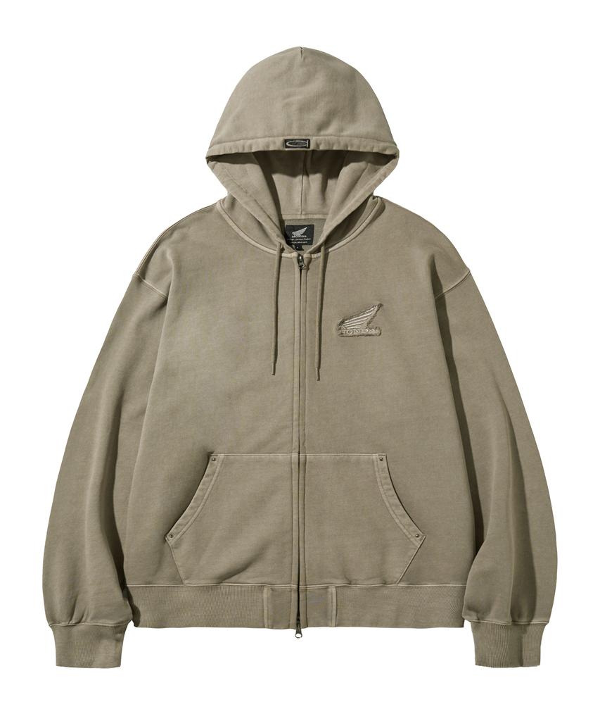 Phyps Motorcycle Honda Stud Wing Washing Hoodie Zip-Up_Beige