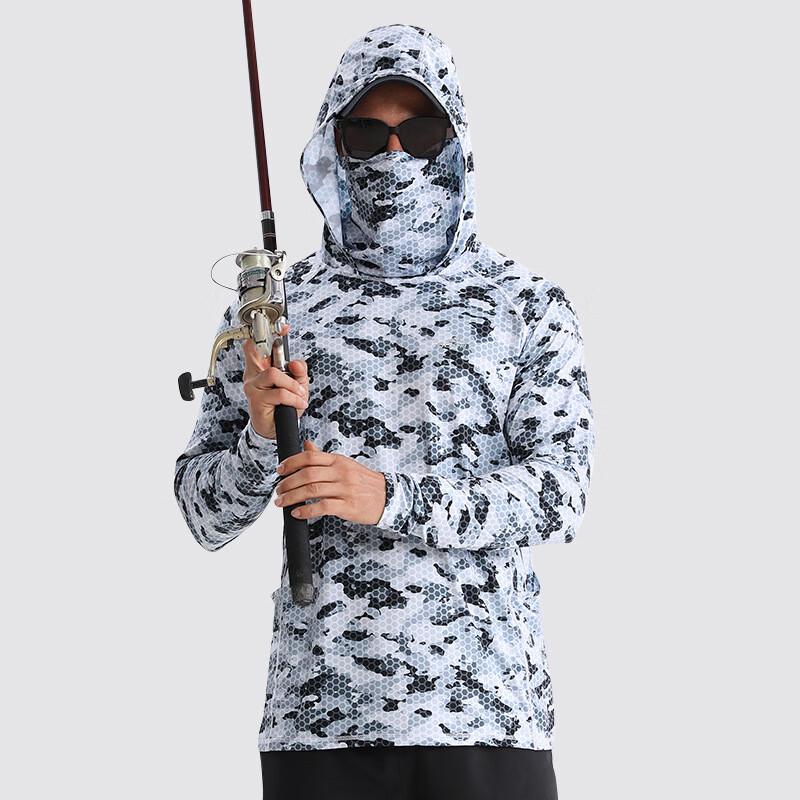 SBART Men s UPF 50+ Hooded Fishing Sun Protection Shirt with Face Mask 2XL